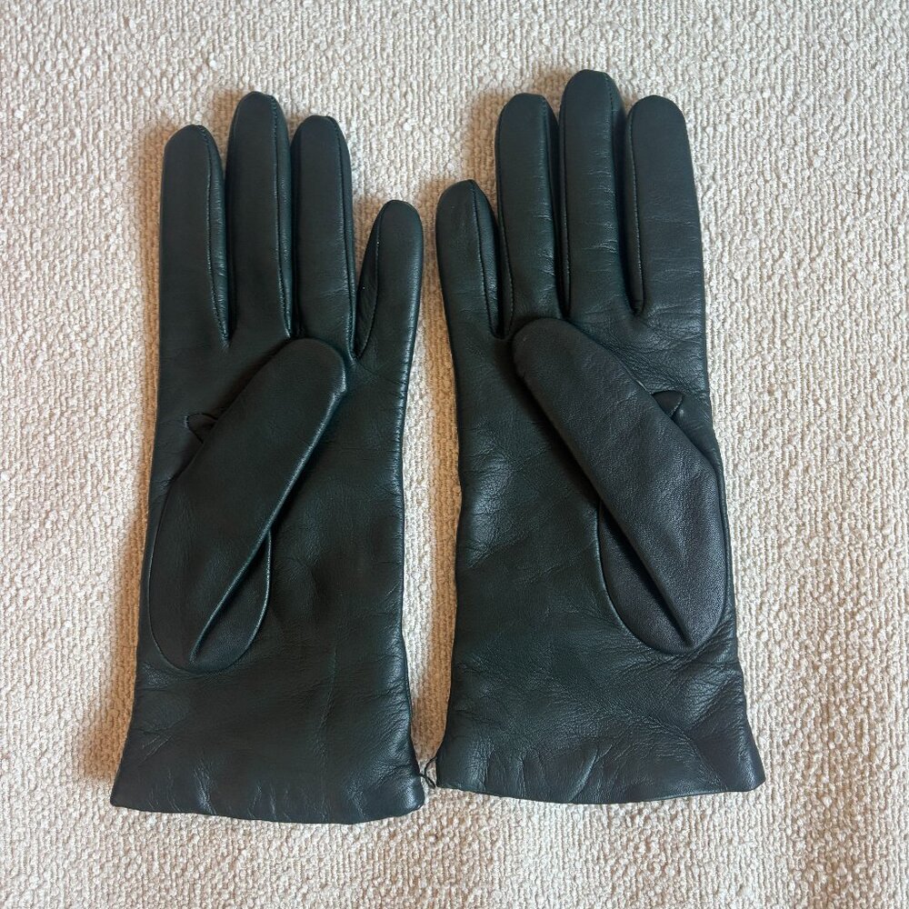 JCrew Cashmere Lined Leather Gloves Forest Green Size S